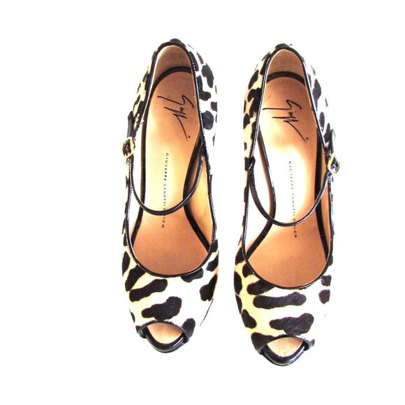 Giuseppe Zanotti Animal print Pony Hair Open Toe Designer High Heel Shoes 8.5 M - Picture 11 of 14